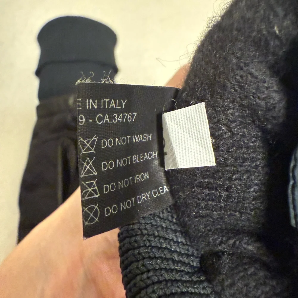 AUTH PRADA WOMENS LEATHER/NYLON CASHMERE LINED GLOVES, SIZE 7.5, MADE IN ITALY